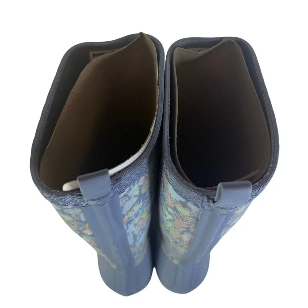 Helly Hansen Women's Tall Floral Spring Rain Boots Blue Print Waterproof Size M